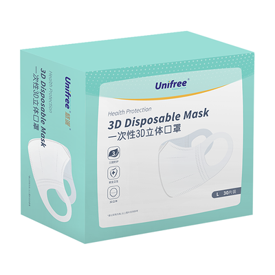 Маски Unifree 3D Ультралегкі 3-x шарові розмір L Білий упаковка на 30 шт 6973068560240 фото